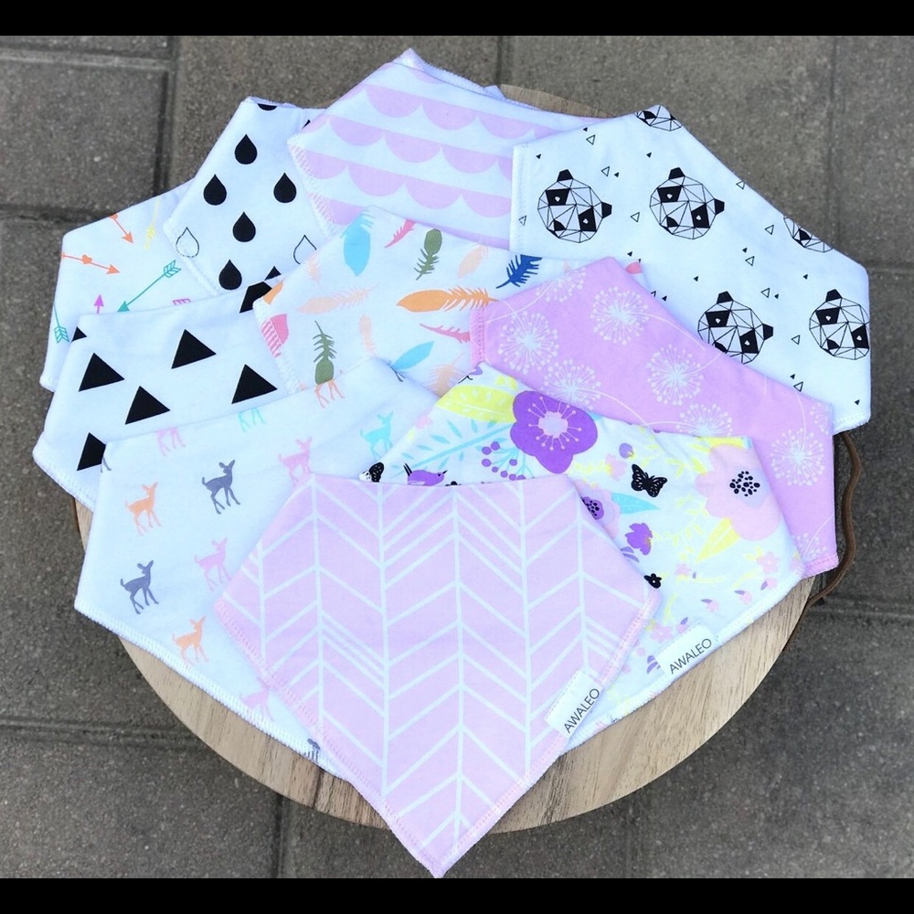 10 Organic cotton Baby Bandana Bibs for Girls